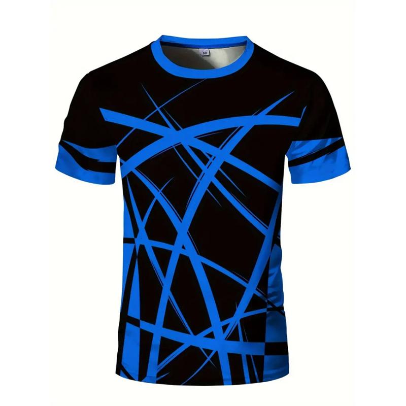 Fashionable Geometric Pattern Men's 3D Printed T-shirt Summer Casual Running Round Neck Top Badminton Table Tennis Sports Short Sleeved Clothing