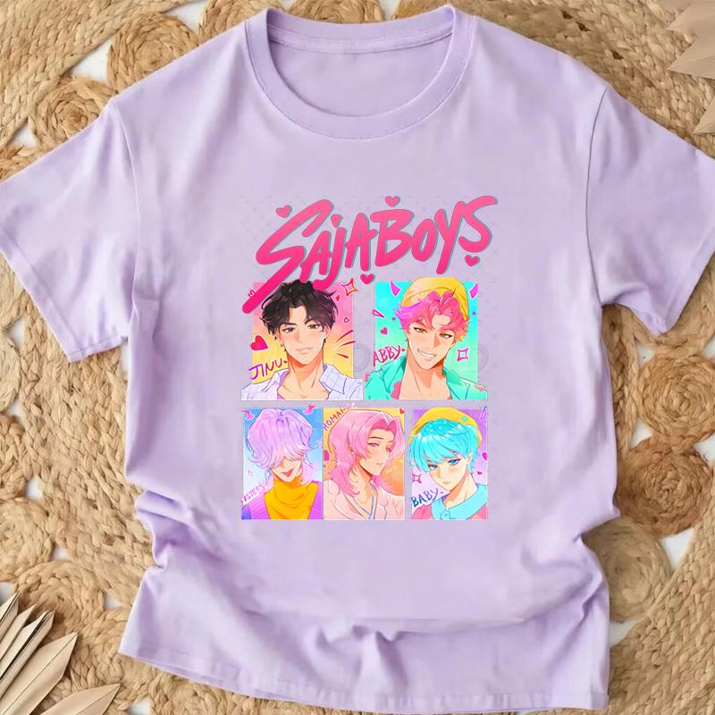Popular Cartoon Print Women T-Shirt Cartoon Design Casual Harajuku Style T-shirts Girls Round Neck Short Sleeved Top Fans Gifts