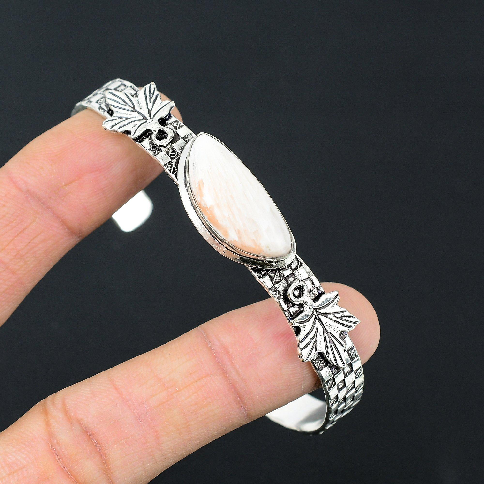 

Mothers day Deal 925 Sterling Silver Marquise Scolecite Stone Bangle Bracelet Adjustable