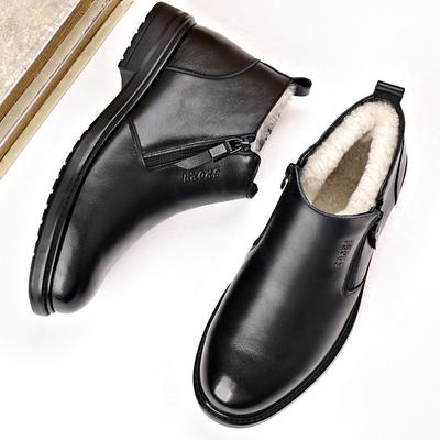 Rindsleder erste Schicht Winter Herren Baumwollschuhe echtes Leder Wolle lässige Lederschuhe Samt warm Business Lederstiefel Herrenschuhe