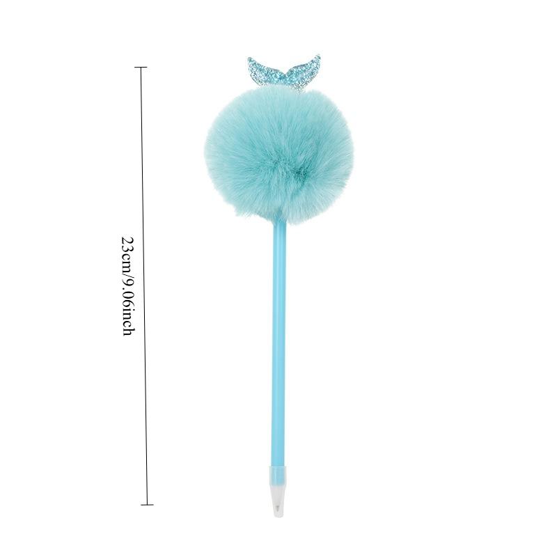 4Pcs Cute Marine Mermaid Tail Furry Pom Ballpoint Pen for Child Boy Girl Student Game Reward Christmas Stocking Fillers 0.7mm Smooth to Write Comforta