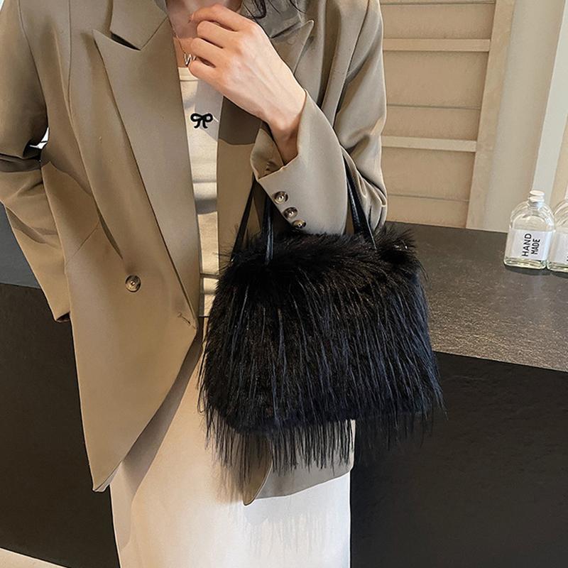 Furry Bags For Women's Fashion Women's Fur Tote Bags Y2K Handbag Versatile Designer Luxury Furry Bags Big Handbags Crossbody