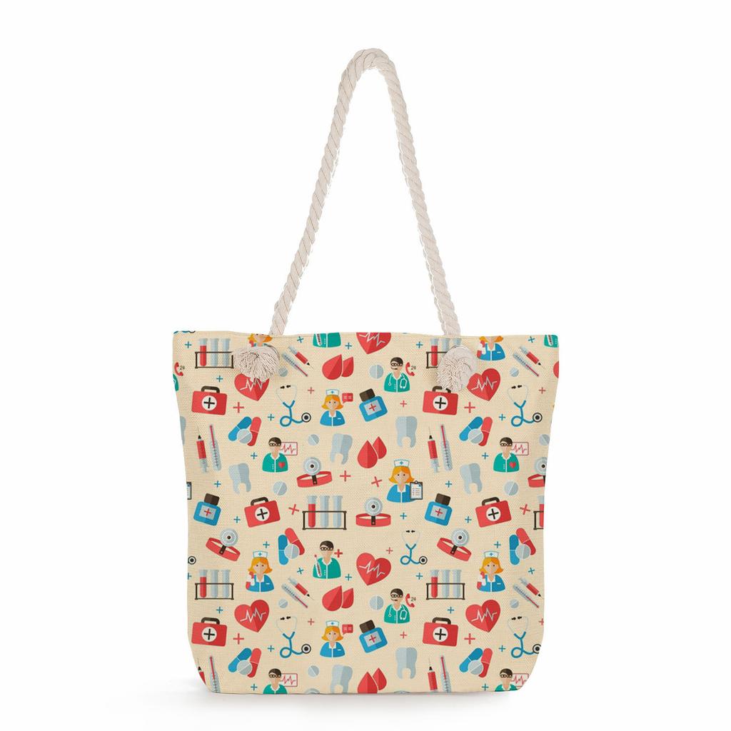 Multifunctional  Nurses Series Printed Thick Rope Shoulder Beach Bag 7589 CLE