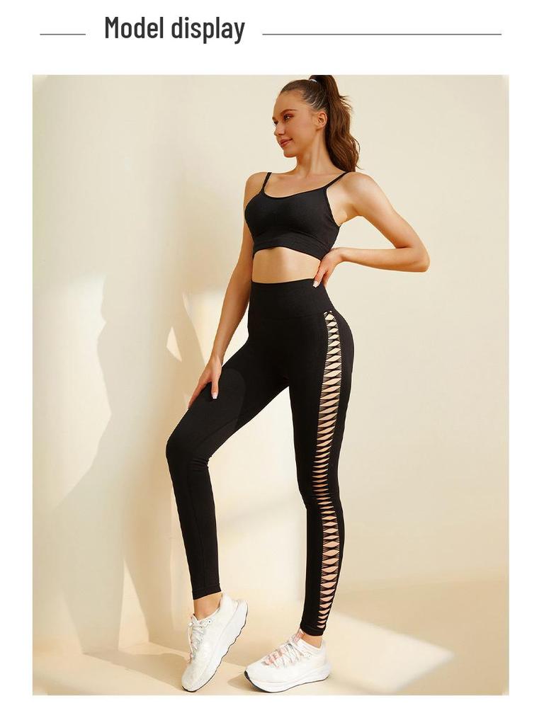 High Waist Hollow Out Yoga Pants – Seamless, Breathable Peach Lift Leggings for Women