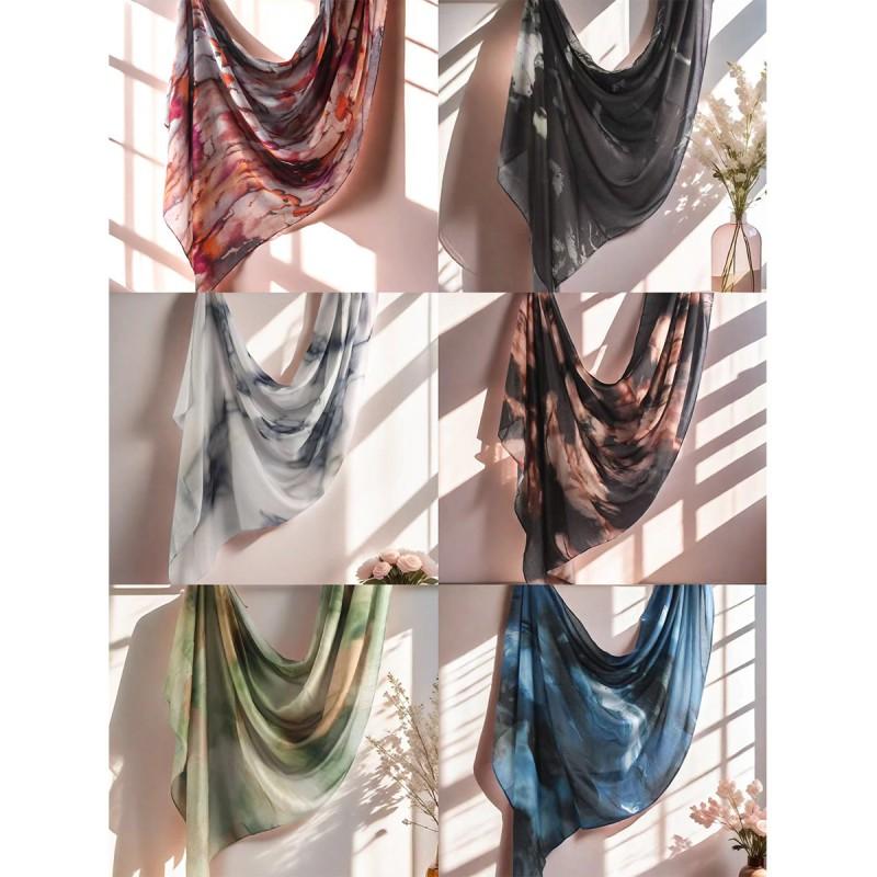 Watercolor Print Cotton Scarf Women 180x80cm Lightweight Wrap Shawl Ethnic Style Headscarf All Season Fashion Accessory
