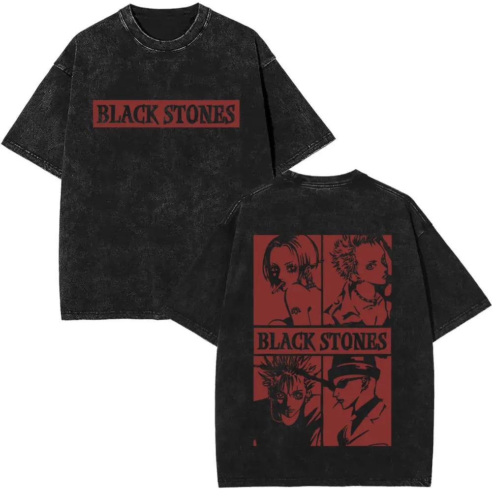 Anime Nana Osaki Vintage Washed T-shirts Grunge Black Stones Y2k Streetwear 90s Cartoon Oversized Short Sleeve T Shirt Unisex