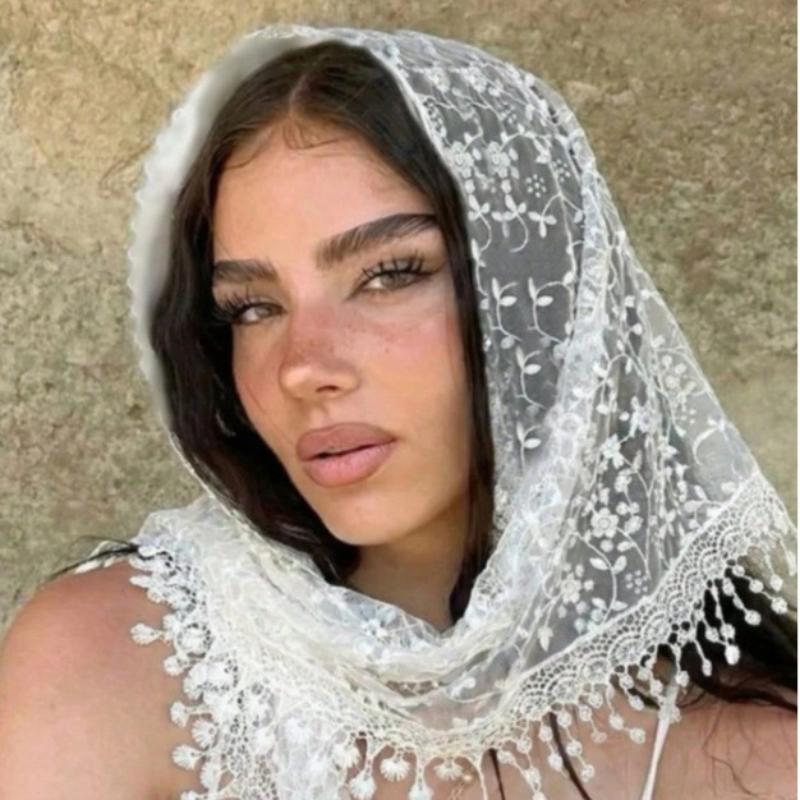 Tassel Triangle Shawl Lace Veil Scarf Bandana Church Prayer Wedding Mantilla Embroidered Headcovering Hijab Women Scarf