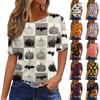 Women's Casual Short Sleeve Pullover Top Halloween Pumpkin Bat Print Round Neck Lightweight Loose Fit Tee Shirt