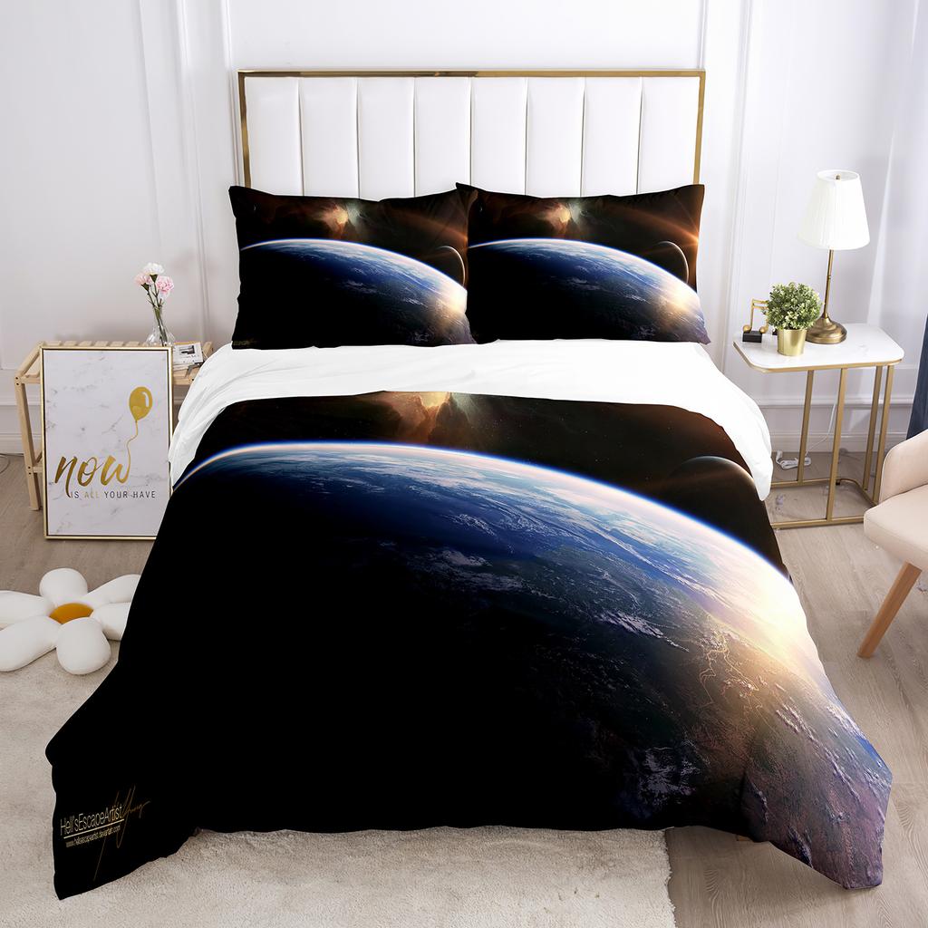 Erde Bettbezug Set 3D Blauer Planet Muster Polyester Bettdeckenbezug King Queen Größe Für Jungen Mädchen Bettwäsche Set Mit Kissenbezug