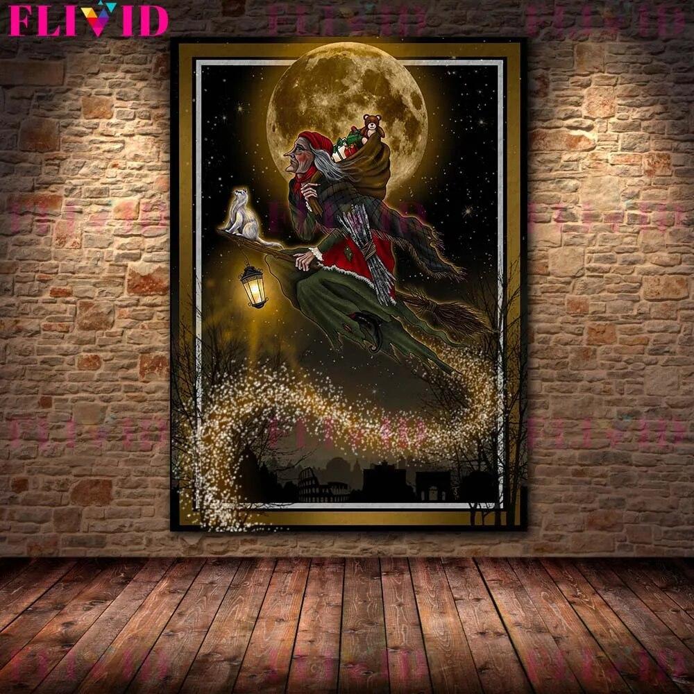 

Рождественская легенда монстр Крампус винтажная настенная живопись на холсте Рождественская ведьма и лось художественный постер и принт Декор без рамки 21*30cm