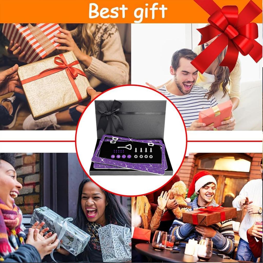 Bling Rhinestone License Plate Frame for Women 2PC, Sparkly Stainless Steel Frames & Over 1200 pcs Finest 14 Facets Black Glass Crystals Premium