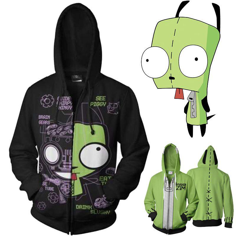 Invader Zim Costume Printed Men Zipper Hoodie Sweatshirt In Comfortable Soft Material