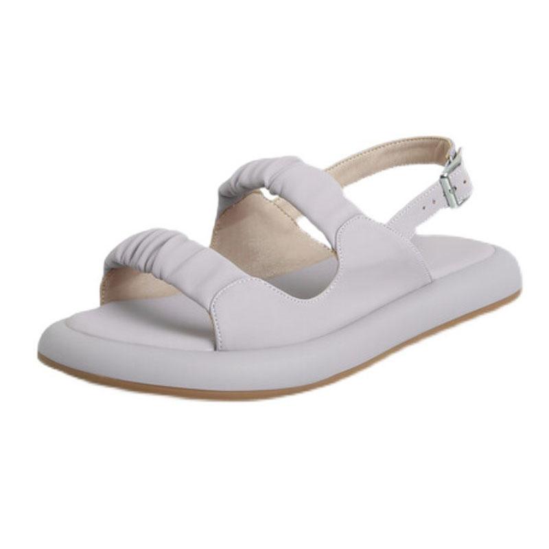 

Летние новинки 2025 года Сандалии на толстой подошве Повседневные однотонные женские туфли для пляжа на плоской подошве Плиссированный задний ремешок Круглый носок Сандалии женские 35 фиолетовый