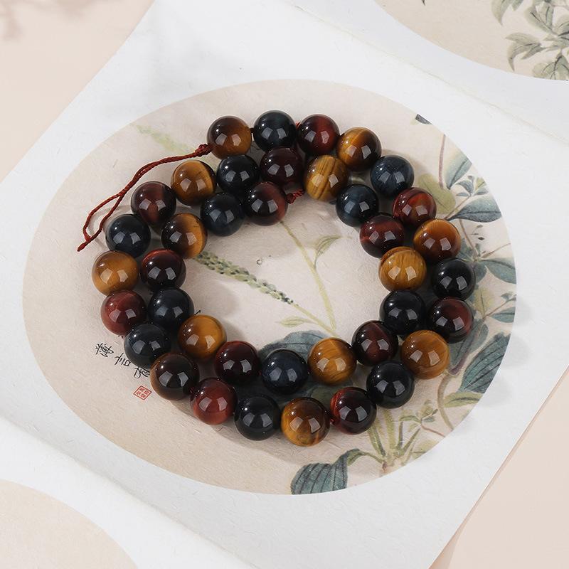 Natural Crystal Three-Color Tiger Eye Stone Color Tiger Eye Loose Beads Beaded Round Bead Diy Bracelet Bracelet Long Chain