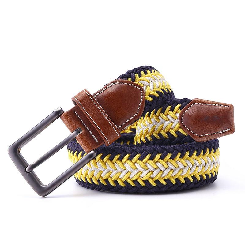 Men'S Belt Fish Bone Pattern Elastic Braided Belt Canvas Belt Personalized Pin Buckle Belt Tide