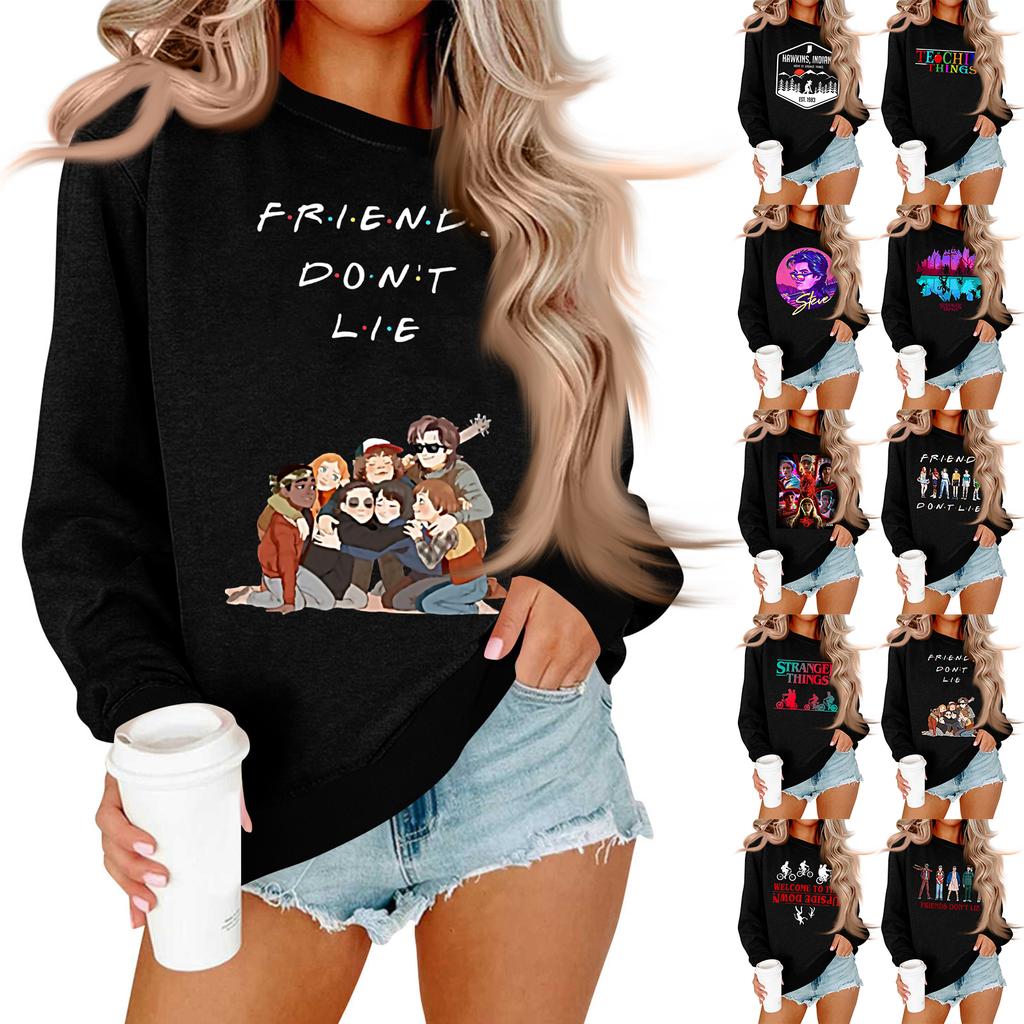 Women's And Men's Unisex Fashion Casual Long-sleeved Loose Printed Round Neck Pullover Hoodie Sweatshirt