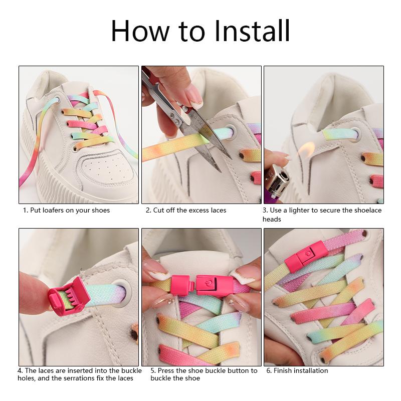 Press Lock Shoelaces No Tie Shoe Laces Without Ties Elastic Laces Sneaker Flat Rainbow Shoelace for Shoes Adults Kids