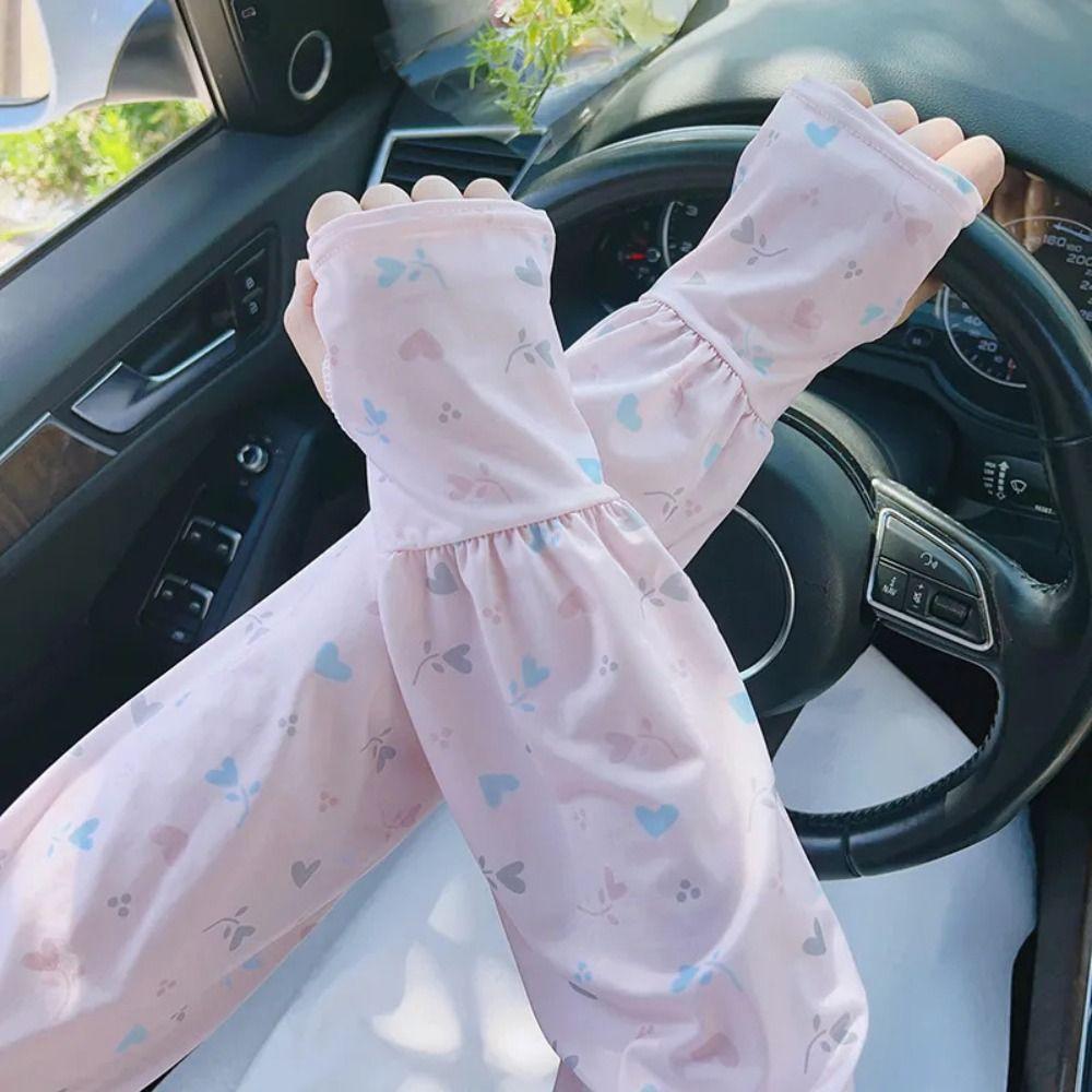 Cooling Material Arm Sleeves Breathable Sun Protection Sleeves Cute Ice Silk Sleeve Hiking