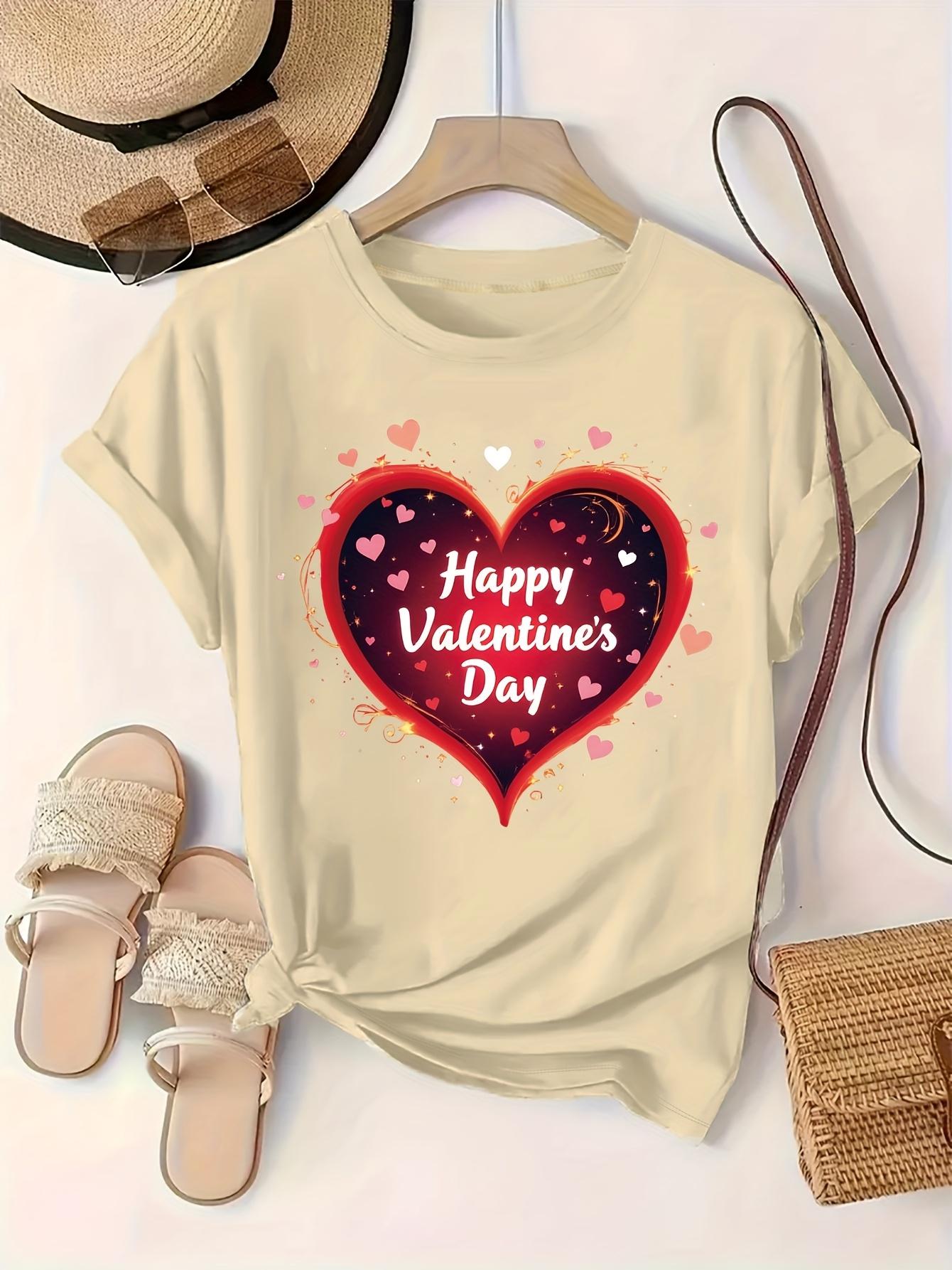 

Womens Short Sleeve TShirt Valentines Day Graphic Print with Heart Sparkling Stars Happy Valentines Day Aesthetic Clothes 4XL