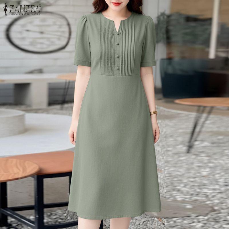 ZANZEA Women Summer V-Neck Casual Short Sleeve Dress