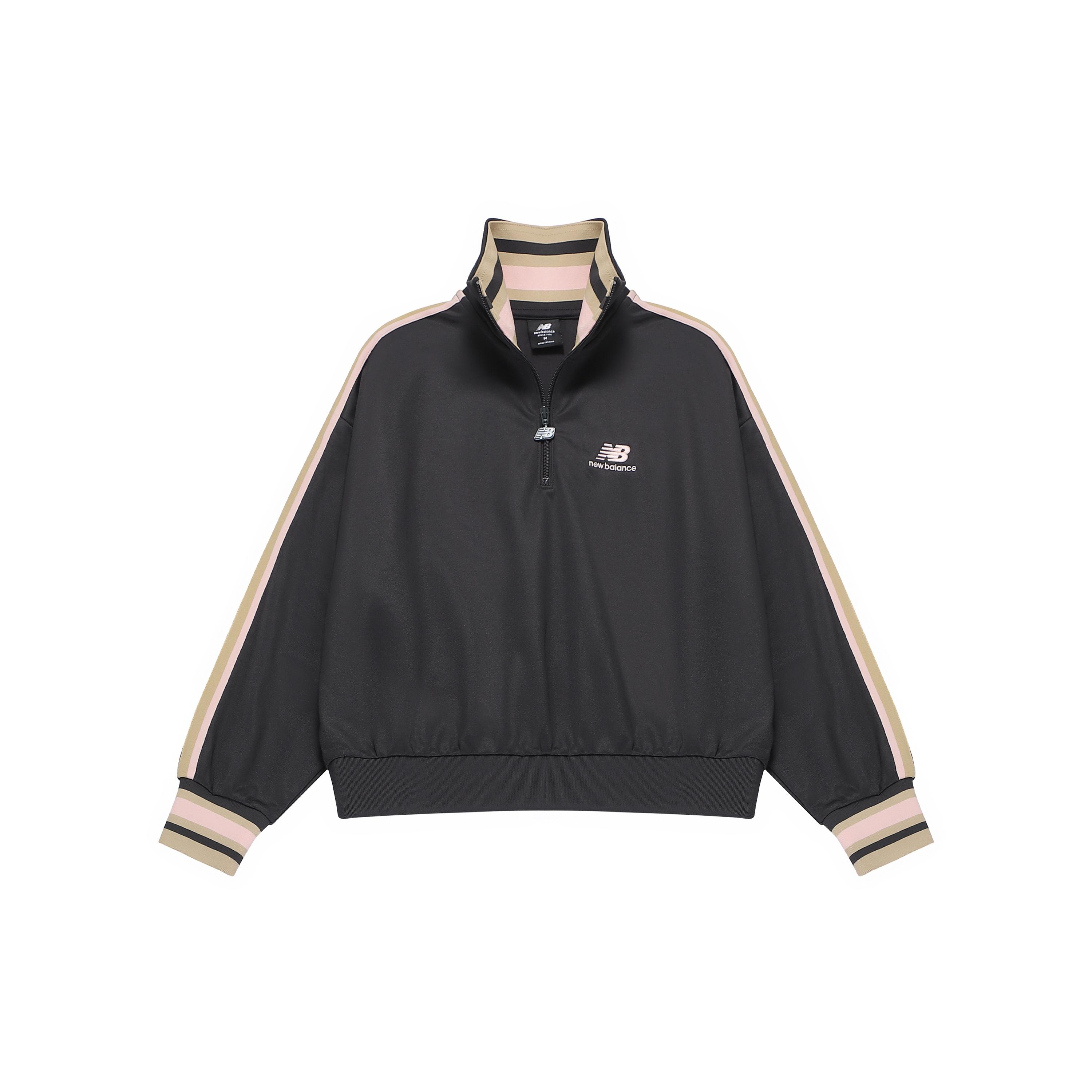 (WMNS) New Balance Half Zip Sweatshirt Asia Sizing  Black Beige  Women s AWT23561-PHM L