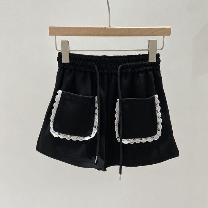 Petite Women's Grey Lace Athletic High Waist Shorts - Summer Casual Slimming Wide Leg 2025