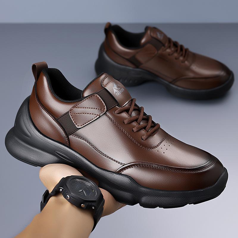 Autumn new light luxury high quality soft leather soft sole casual shoes black waterproof sports shoes