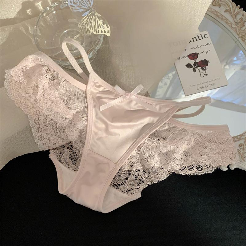 Mädchen Neu Reiner Wind Satin Niedrige Taille Sexy Hoher Schlitz Spitze Unterwäsche
