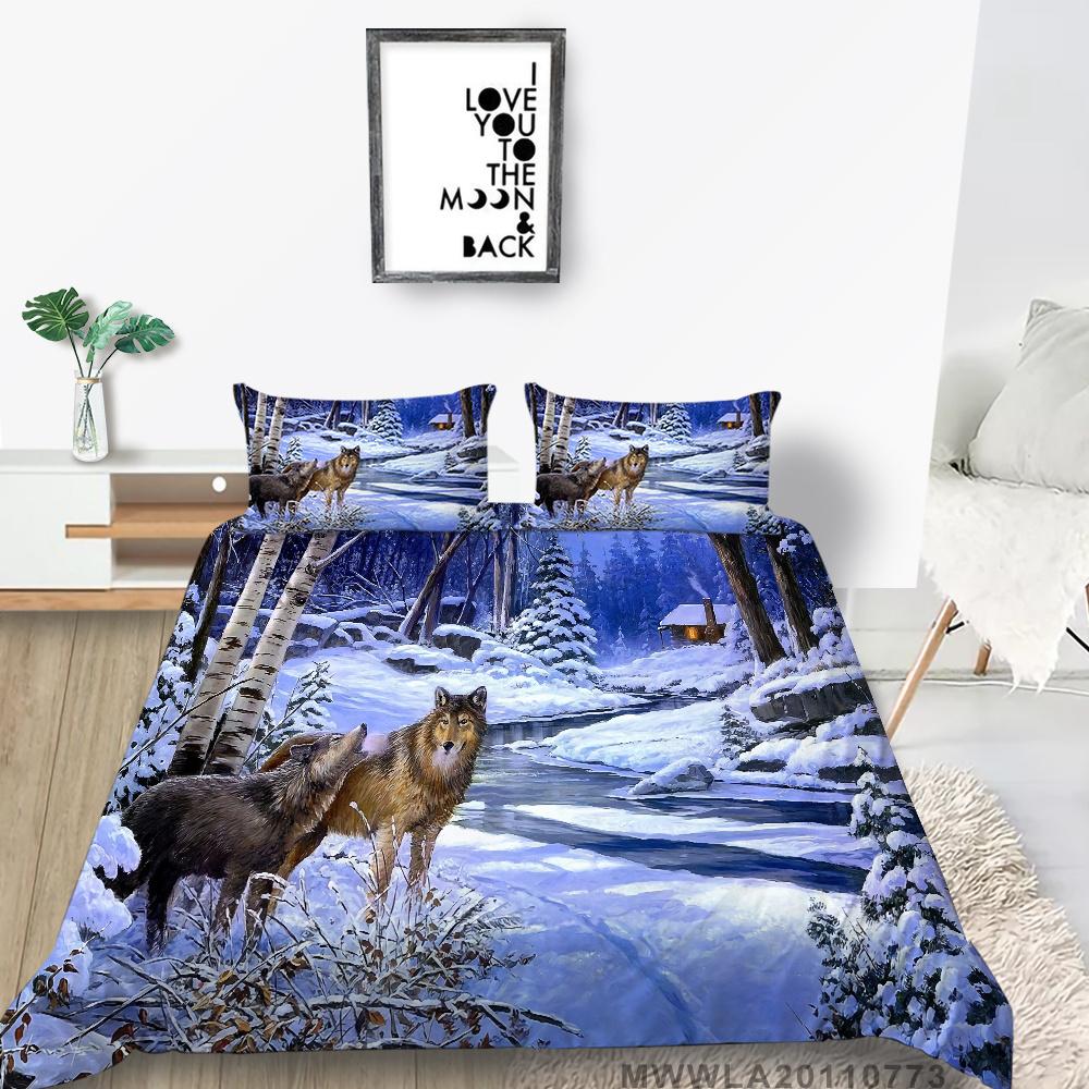 

Комплект из 2/3 шт., постельное белье с 3D принтом волка, пододеяльник и наволочка из микрофибры, одинарный, двойной, King Size, комплект постельного белья, домашнее постельное белье EU Single 135x200cm