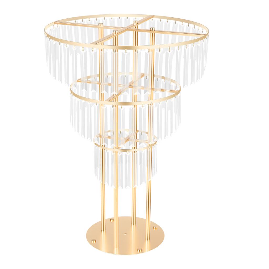 3 Tiers Wedding Vases Centerpieces Crystal Flower Stand, Modern Gold Round Pedestal Stand, Circular Chandelier Base for Wedding