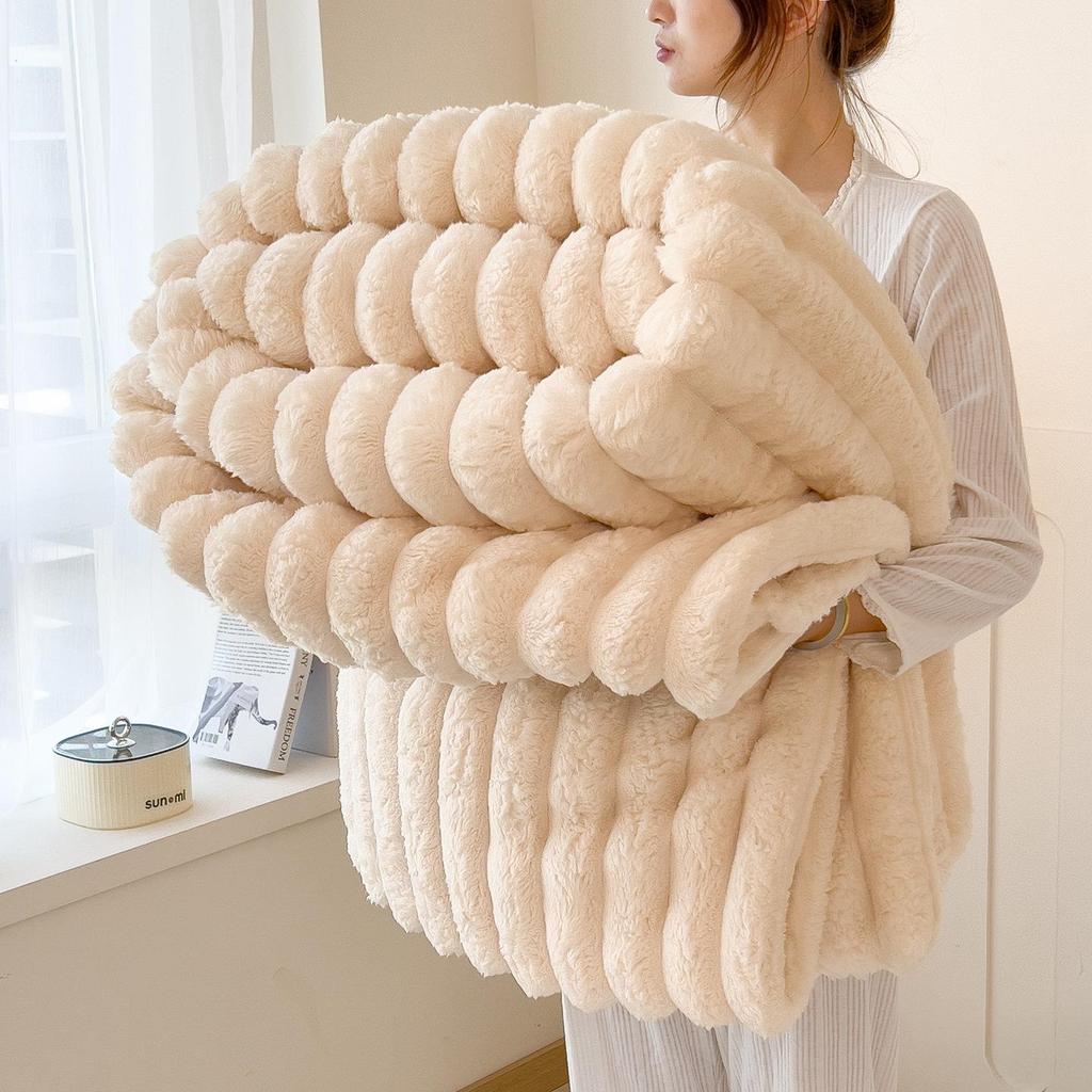 Solid Color Imitate Rabbit Plush Blanket Winter Thick Soft Warm Multifunctional Blanket High Weight Flannel Office Sofa Nap Blanket