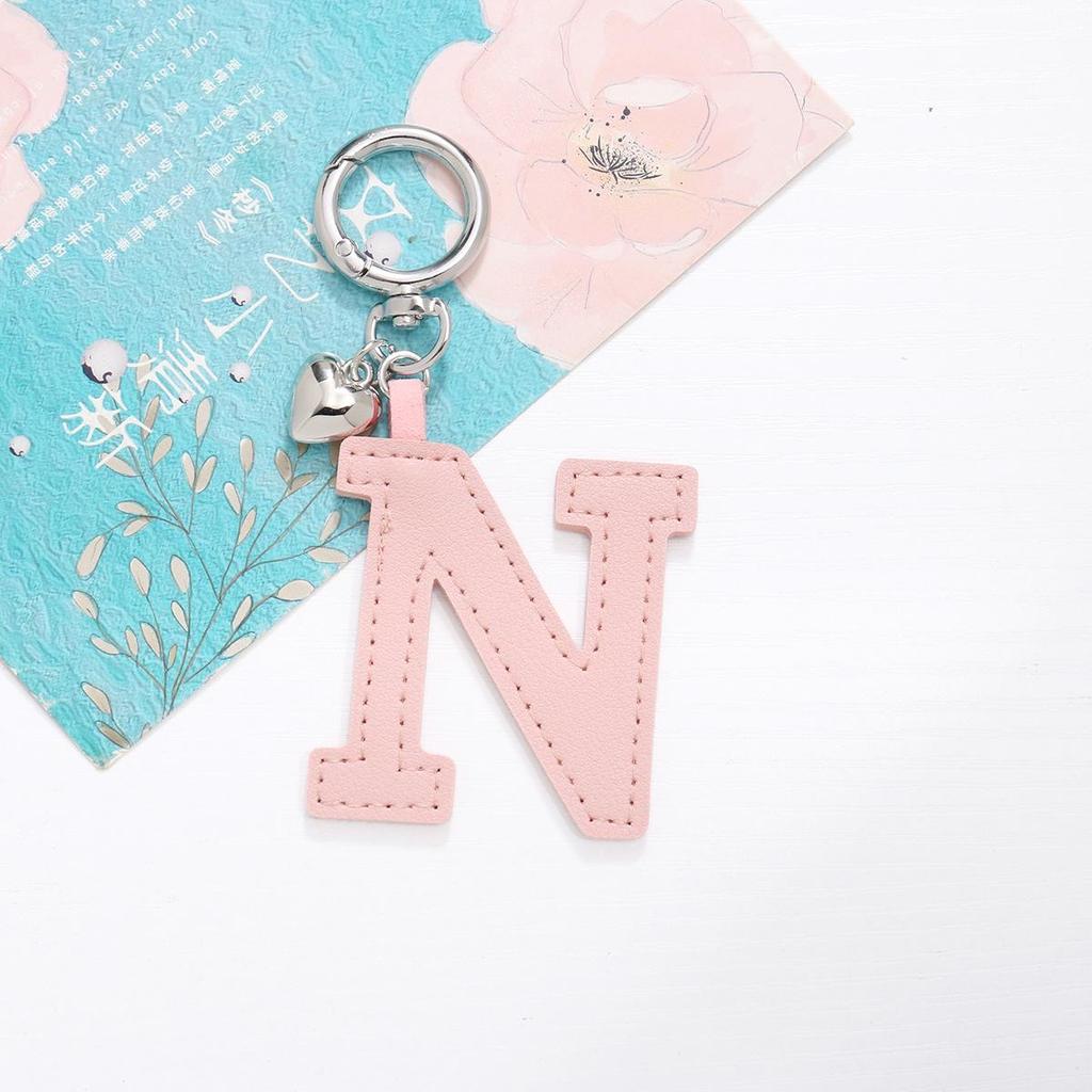 Colorful PU Leather Keychain with Peach Heart and 26 English Letter Charms