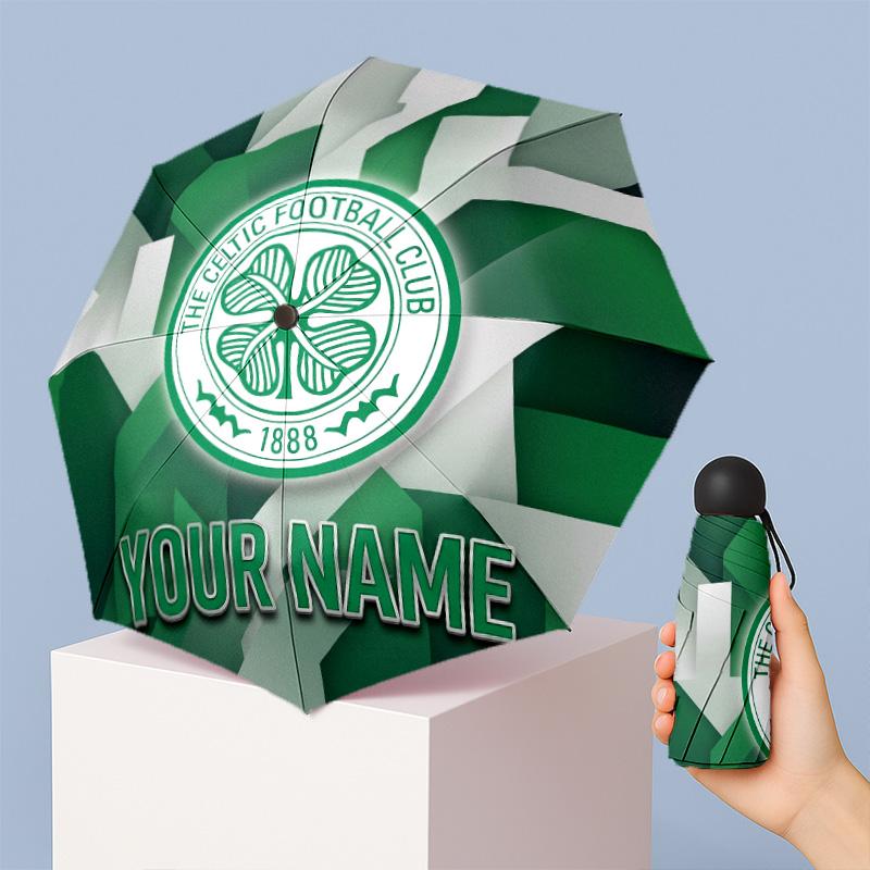 Celtic FC Manual Five Fold 8 Rib Umbrella Support Custom Text, Lightweight Travel Umbrella