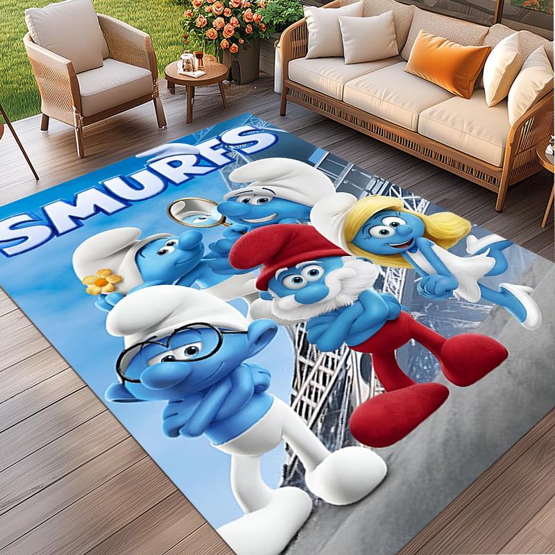 Blue Smurfs Print Rug, Washable Floor Carpet, For Entryway Dorm Laundry Room Office Study, Home Decor Birthday Christmas Gift