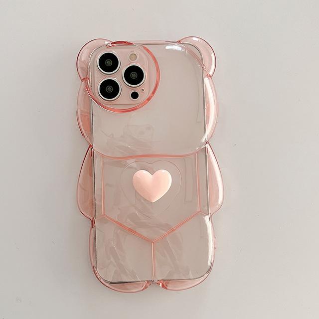 Cartoon 3d Bear Shape Cute Design Clear Case For Iphone 13 12 11 Pro Max Xs Max Xr X Korean Love Heart Lens Protection Cover