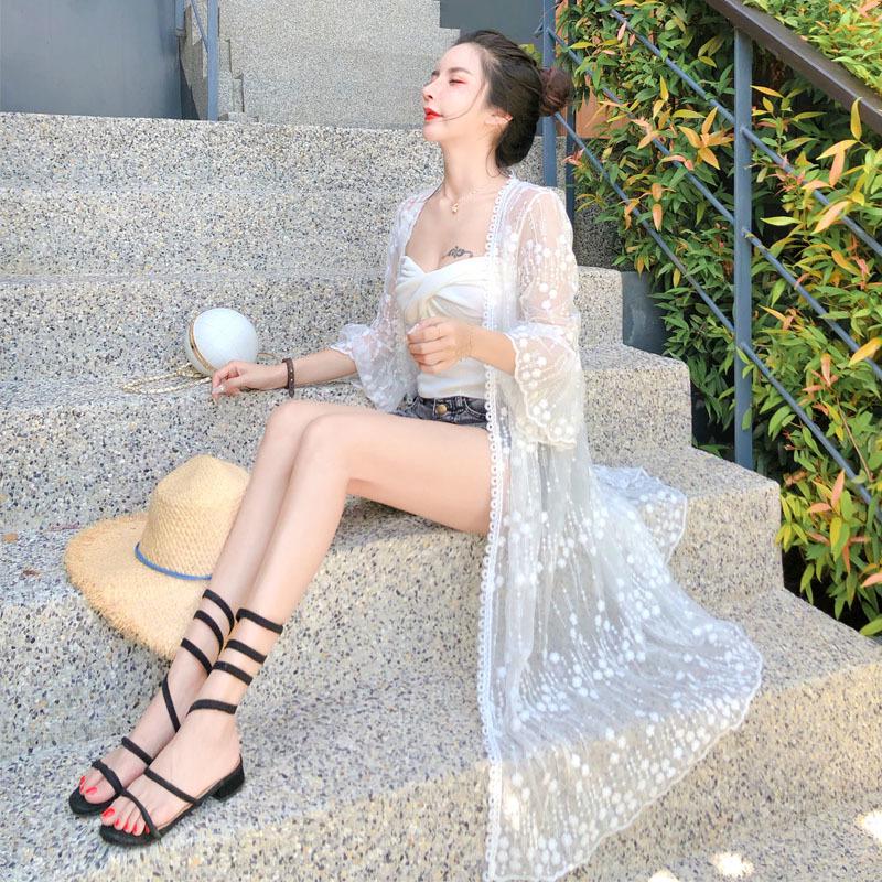 Lace Summer Thin Gauze Bell Sleeve Shawl - Loose Mid-Length Women's Sun Protection Cardigan