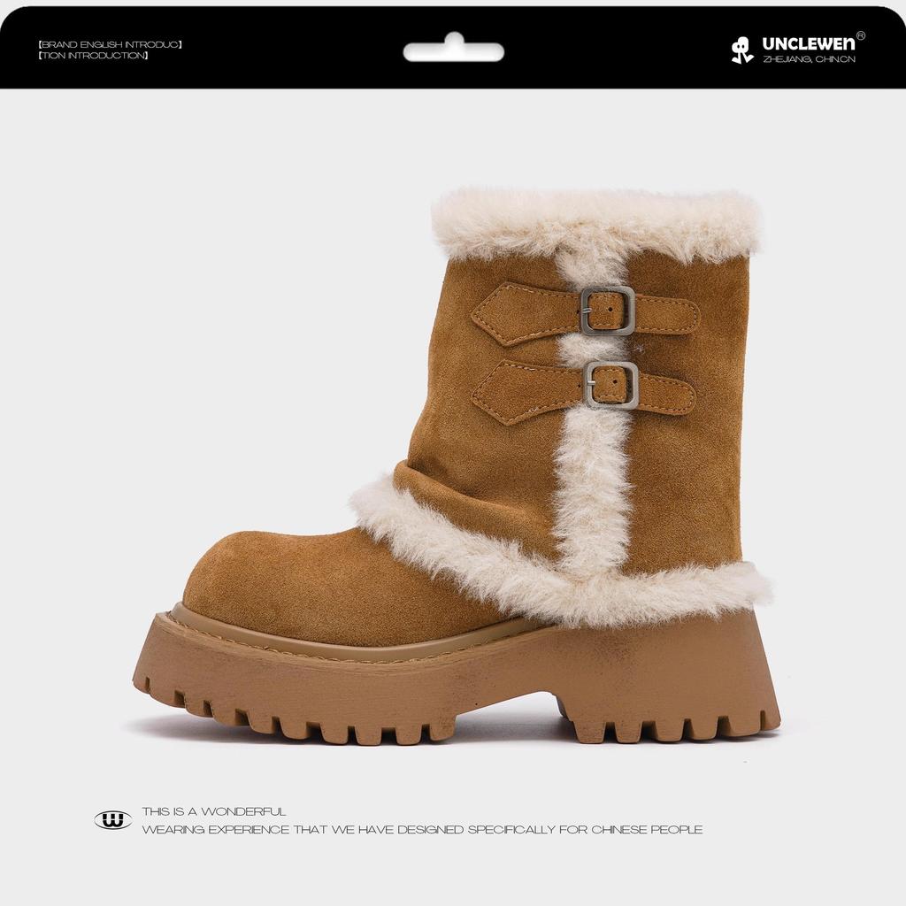 Altay~ Winter 2025 new thick-soled retro niche fluffy cotton shoes with velvet warm snow cotton boots for women