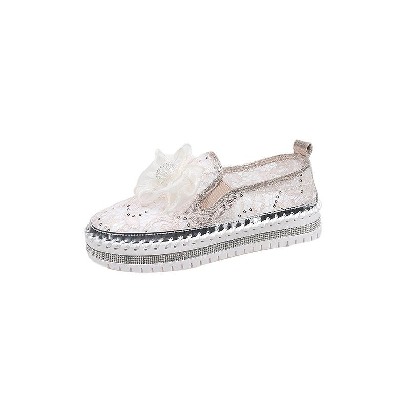 Fashion New Platform Diamonds Butterfly Knot Women Flats Bling Woman Rhinestone Ladies Casual Mesh Chunk Sole Slip-on Shoes Size 43