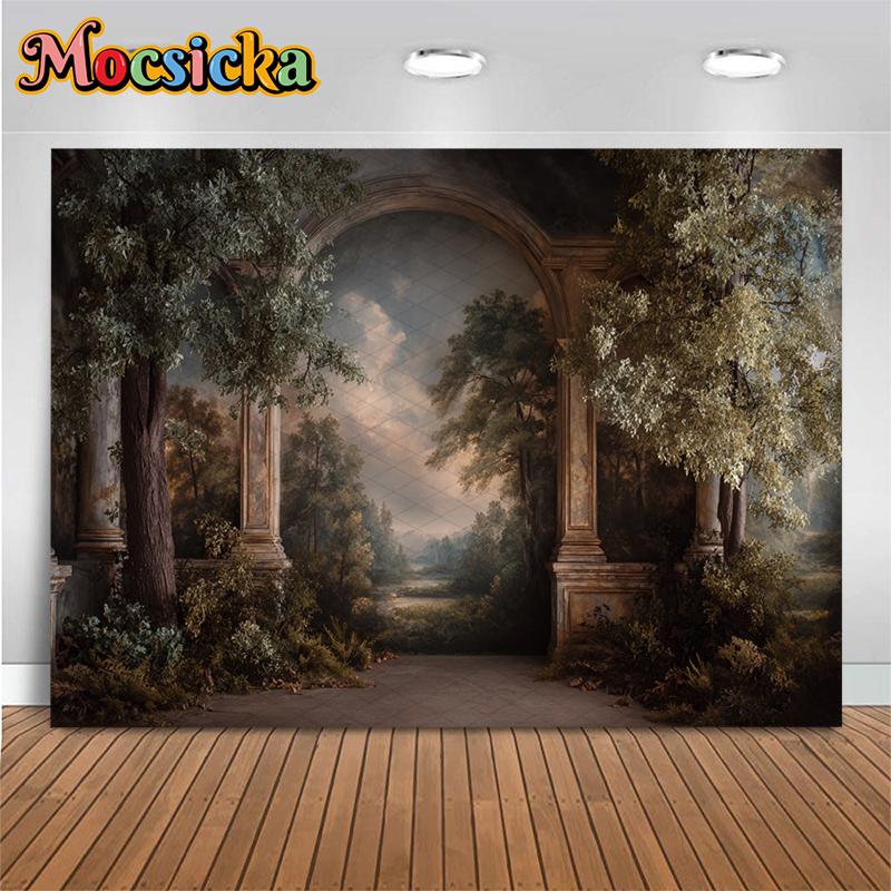Mocsicka Vintage Floral Greek Column Backdrop Renaissance Oil Painting Photography Background Bridal Portrait Wedding Photoshoot