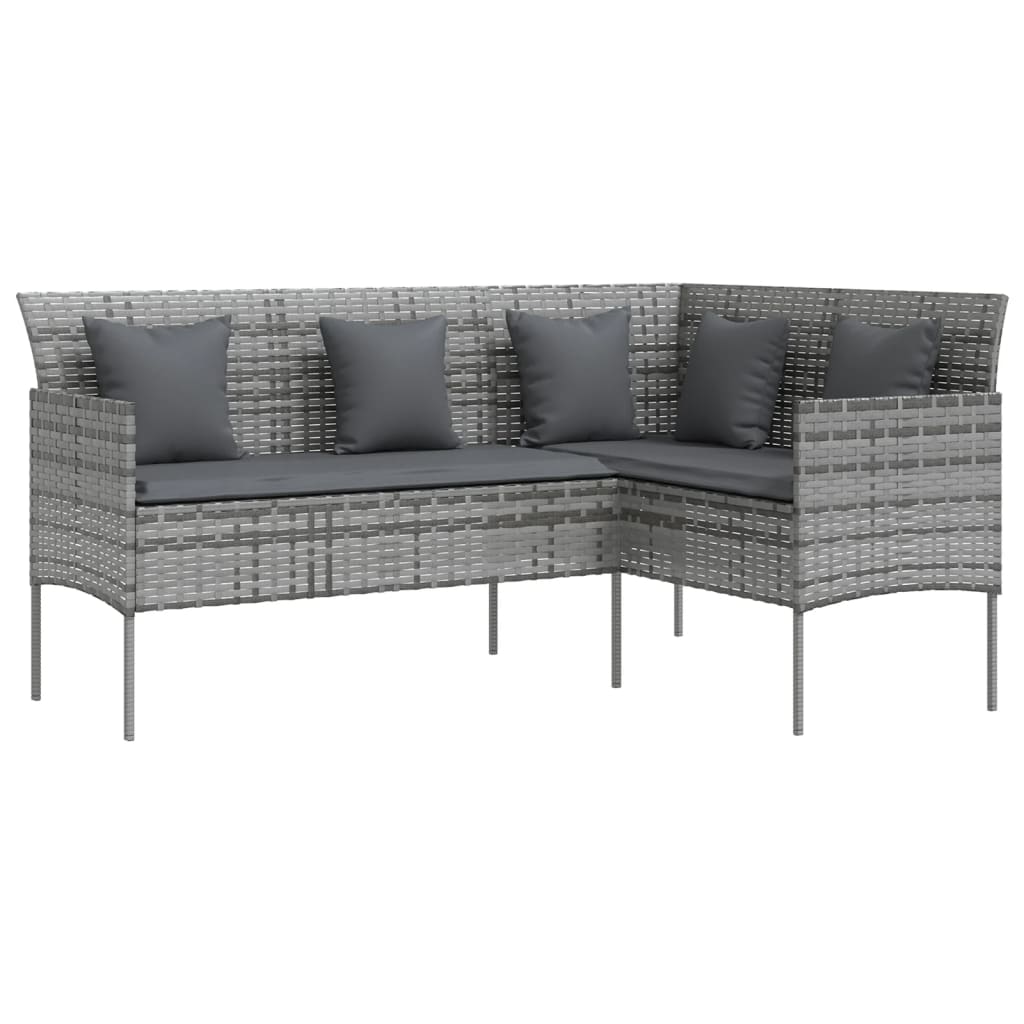 L shaped Sofa with Cushions Poly Rattan Grey