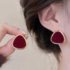 Ankela Red Retro Hong Kong-Style Stud Earrings for Women - Autumn/Winter Light Luxury French-Inspired Unique Ear Ornaments.