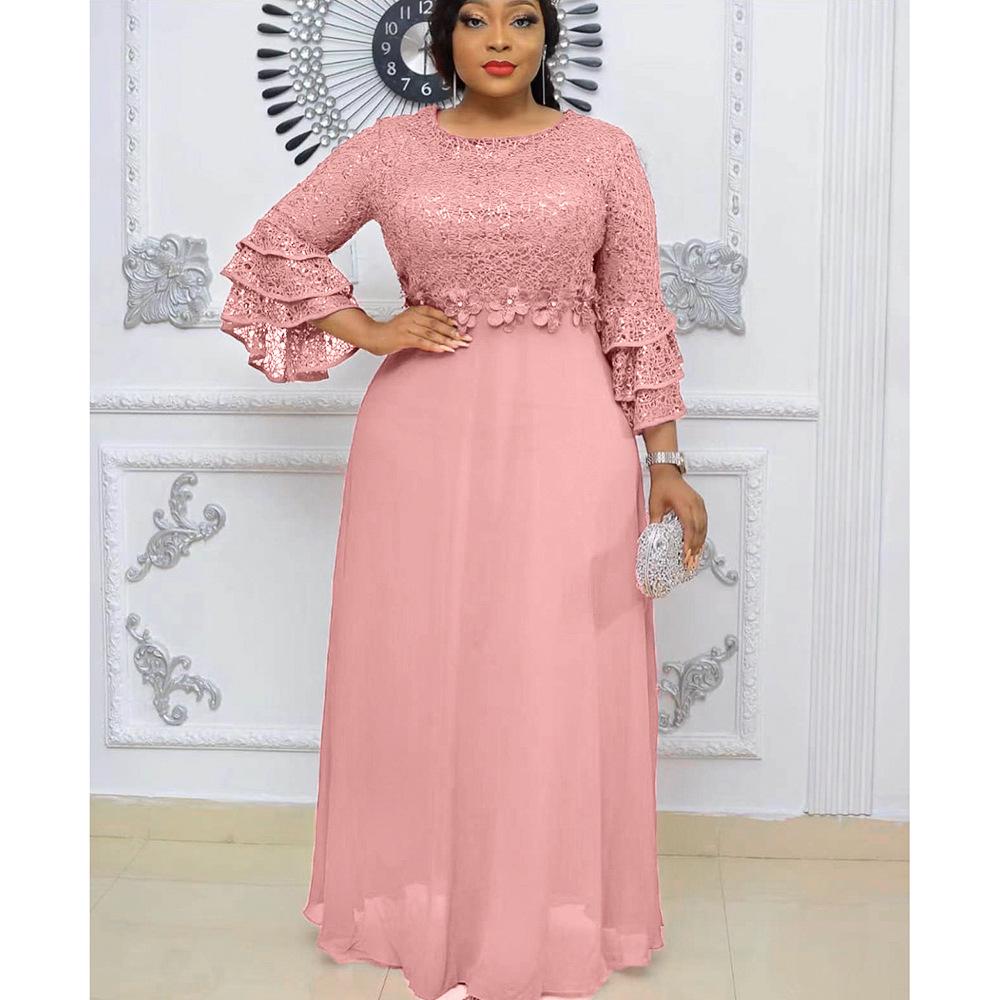 2023 Elegant Lace Chiffon Dress for African European Plus Size Women