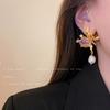 Asymmetrical Freshwater Pearl Zircon Butterfly Earrings Retro Light Luxury Stud Earrings Korean Temperament Earrings