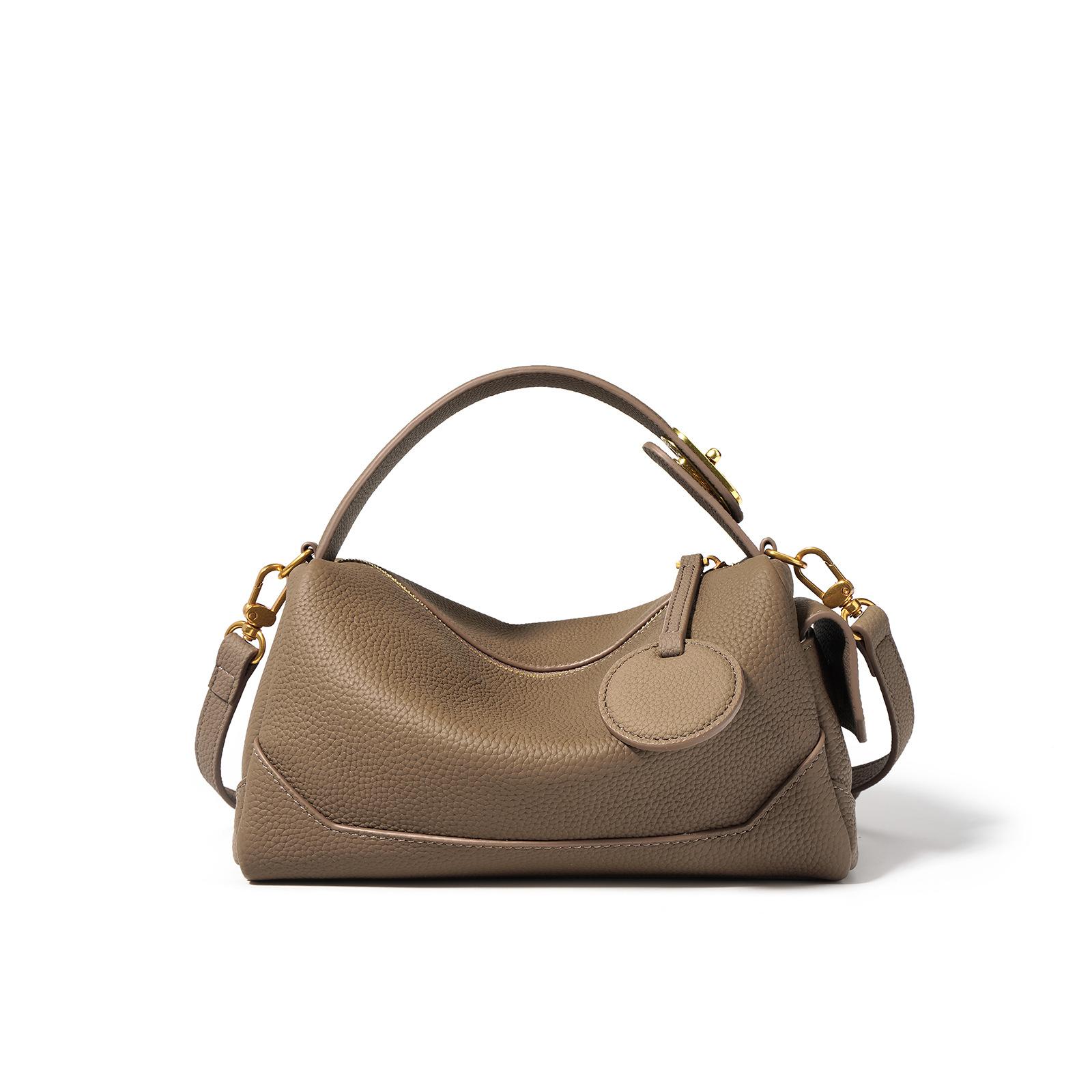 

Женская сумка-подушка из натуральной кожи, высококачественная металлическая фурнитура, женская сумка с верхней ручкой, маленькая бостонская сумка с кисточкой для девочек, серо-розовая серый