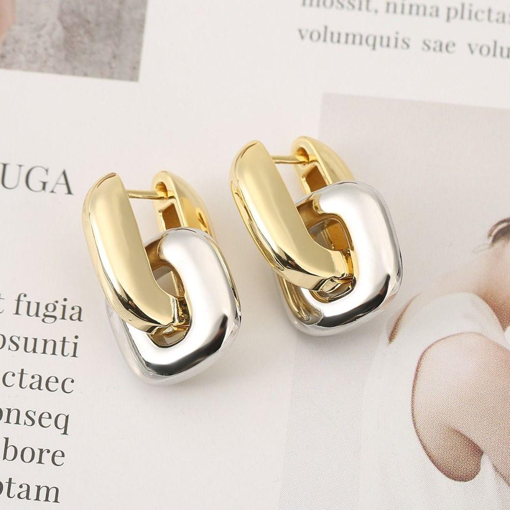 Gold Plating Geometric Drop Earrings Oval Shape Patchwork Earrings Interlocking Earrings  Parties