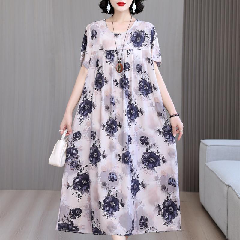 Women's Loose Dresses Elegant Plus Size Short Sleeve Casual Summer Oversize Long Dress Female Vintage Clothes