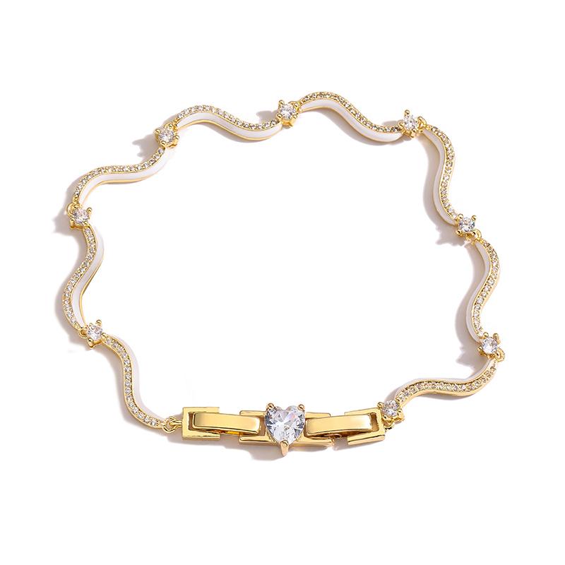 HECHENG,Fashion Enamel Chains Necklace Bracelet Zircon Sets Brass Chain Wave Multicolor Women Wholesale Wedding Gifts