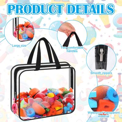 4 Pack Clear Pvc Toy Storage Bags With Handles Moving Totes Waterproof Zippered Pouch Organizer Bag For Toys Puzzle Balls Game P