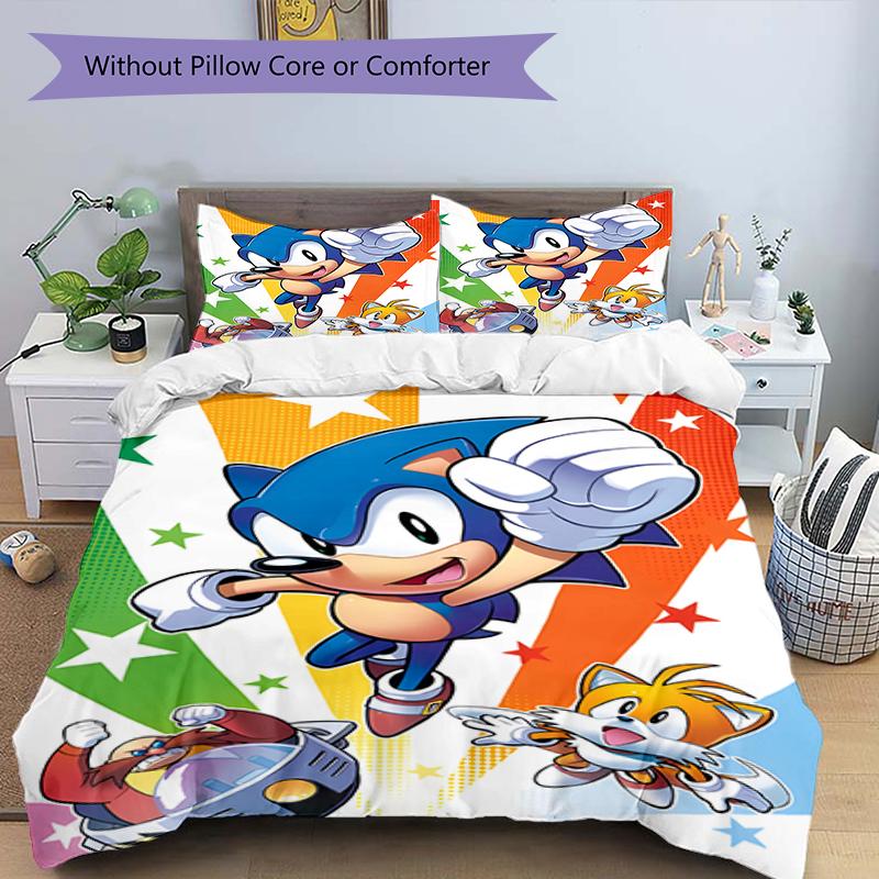 3pcs Sonic5 Design Cover Set - HD Printed Bedding with 1 Cover and 2 Pillowcases - Perfect for Home and Dorm Decor