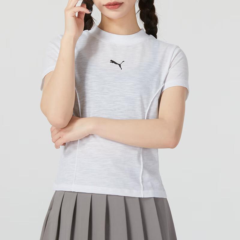 Puma Dare To Tee Logo Pattern Casual Sports Slim Fit Crew Neck Short Sleeve T-Shirt Women Tops White 628241-02